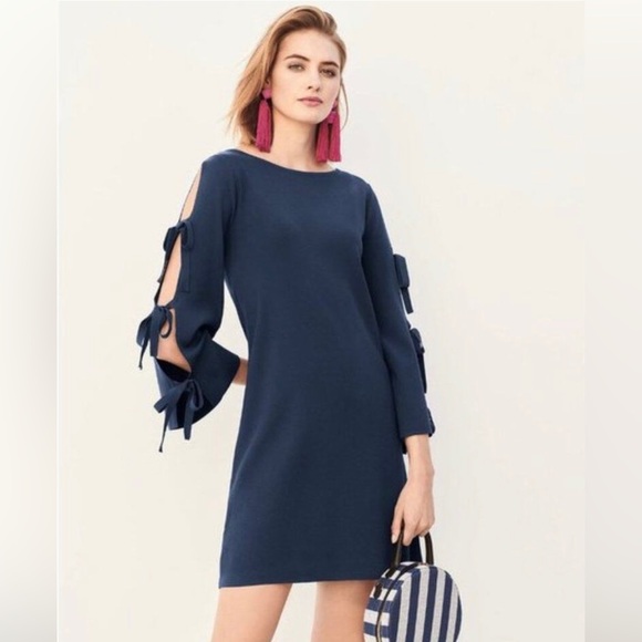 MILLY TIED TOGETHER Dress Navy Blue Cocktail Sophisticated Special Event M - Picture 1 of 8